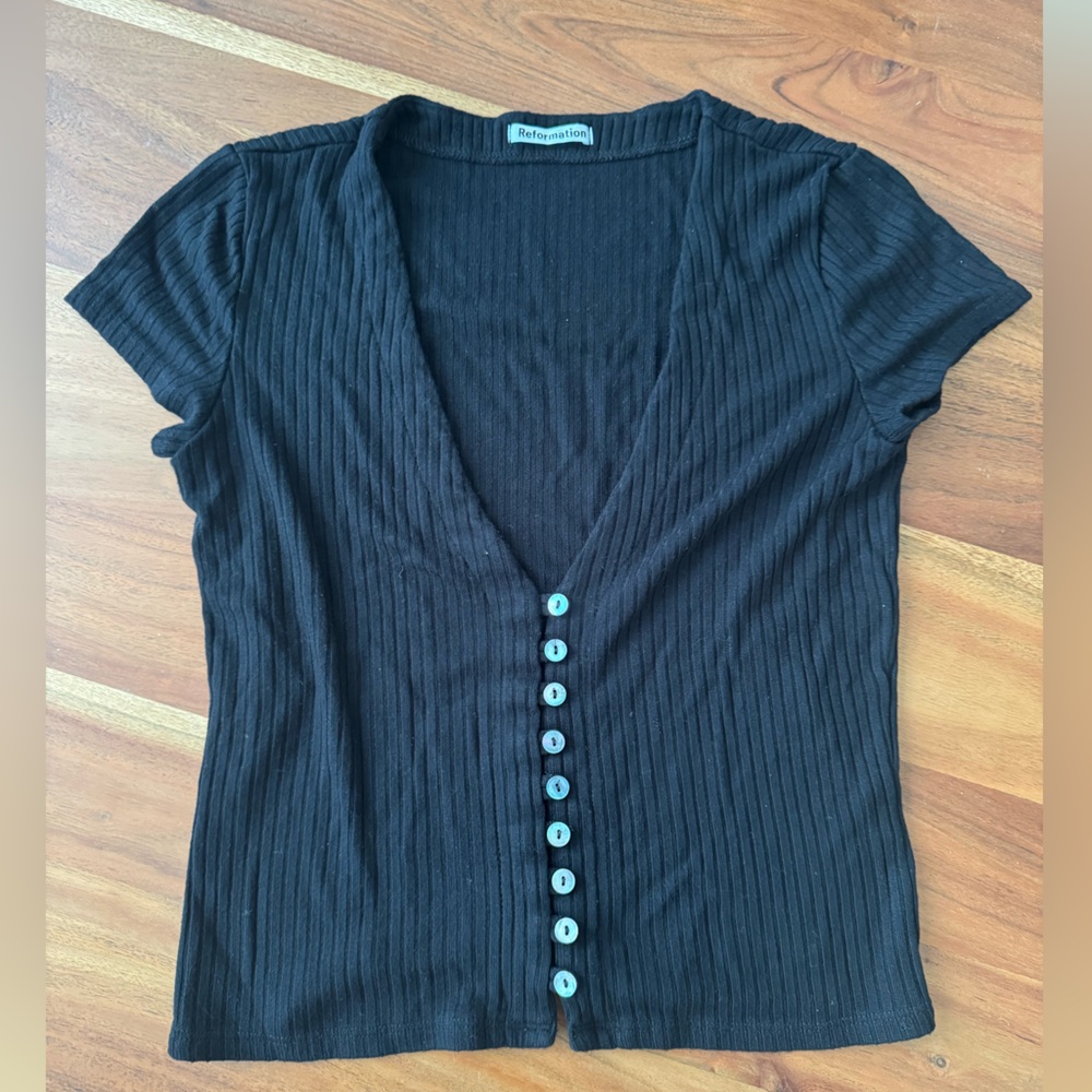 Reformation short sleeve black top size L